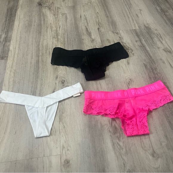 NWT Victoria Secret Pink Thong Panties Underwear Lace Cotton Small - Picture 4 of 4